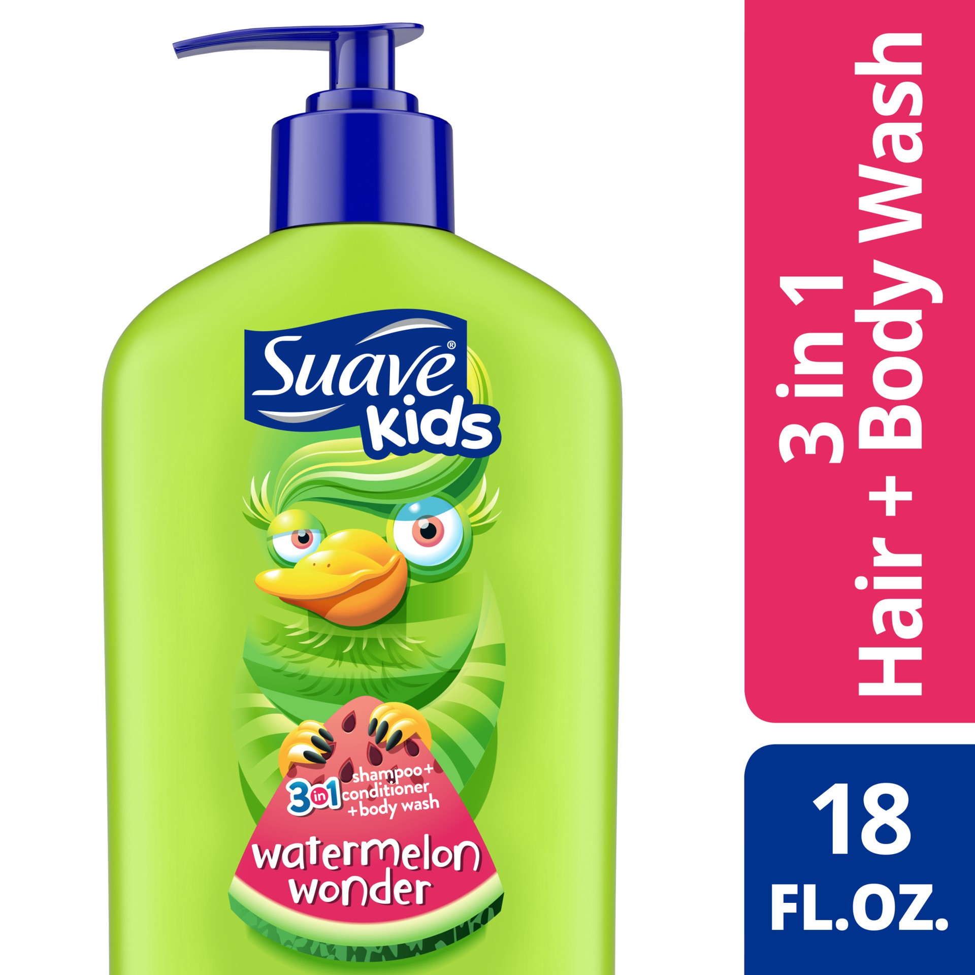 slide 1 of 4, Suave Kids 3in1 Shampoo Conditioner Body Wash Wacky Melon for a Tear-Free Shower or Bath Dermatologically Tested 18 oz, 18 oz