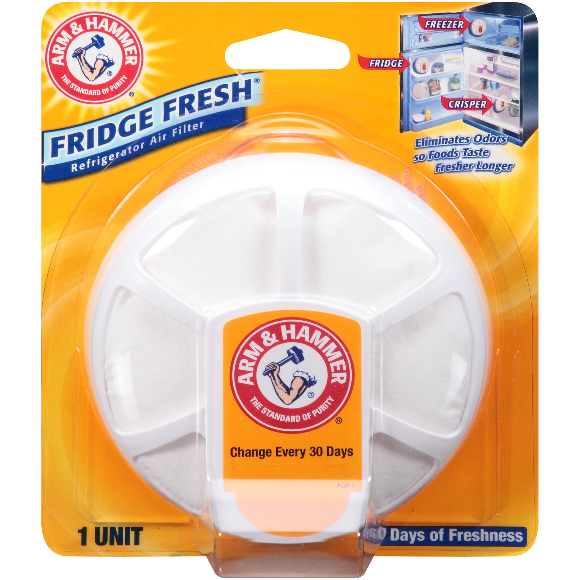 slide 1 of 9, ARM & HAMMER Baking Soda Fridge Fresh, Refrigerator Air Filter, 1 count, 1 ct