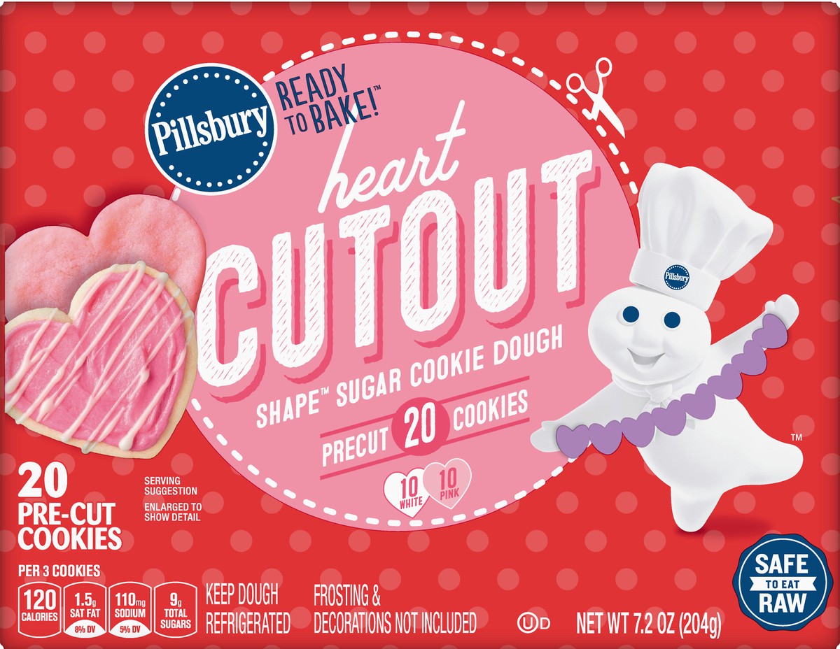 slide 5 of 9, Pillsbury Heart Cutout Shape Sugar Cookie Dough 20 ea, 7.2 oz