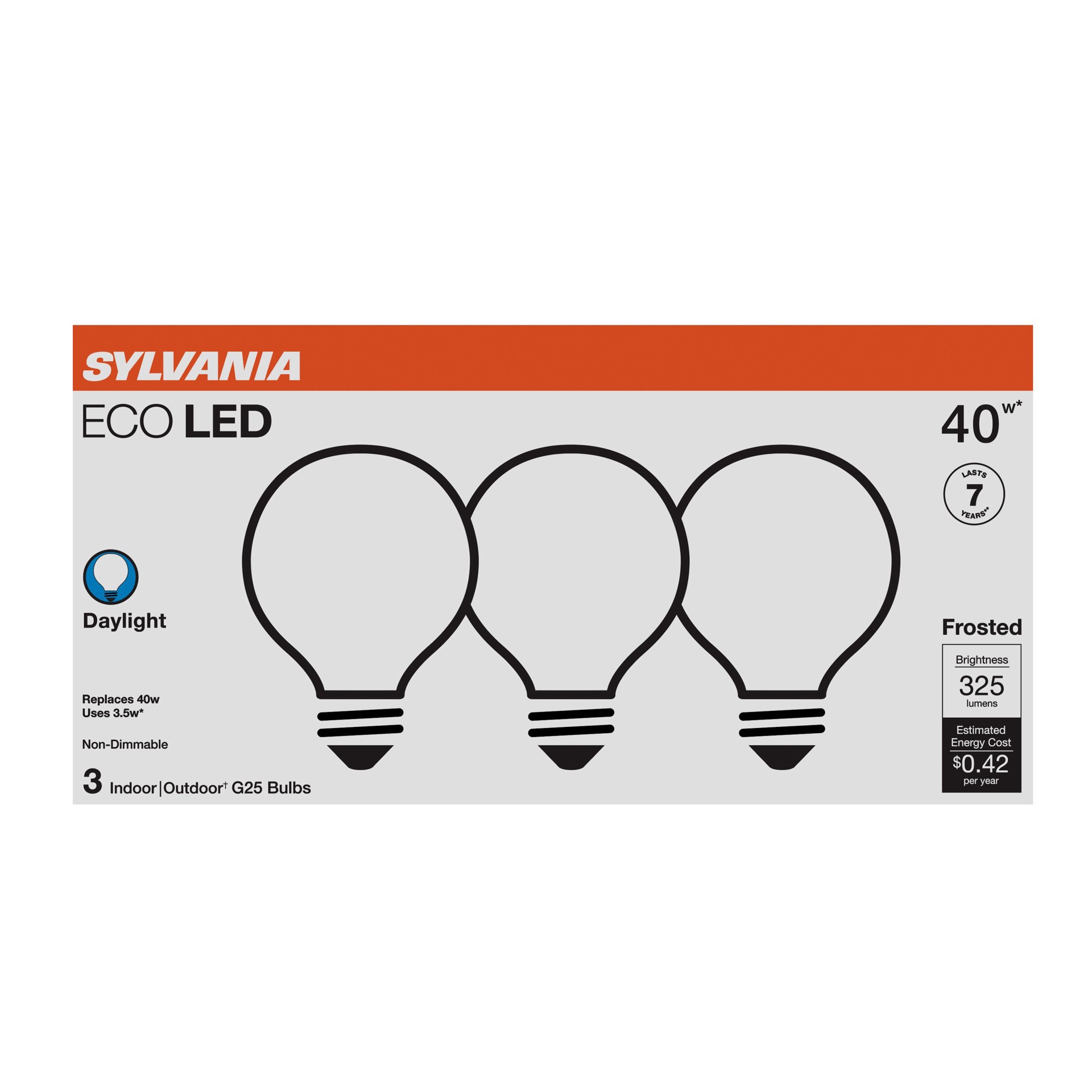 slide 1 of 1, Sylvania ECO 40-Watt G25 Frosted Daylight LED Light Bulbs, 3 ct