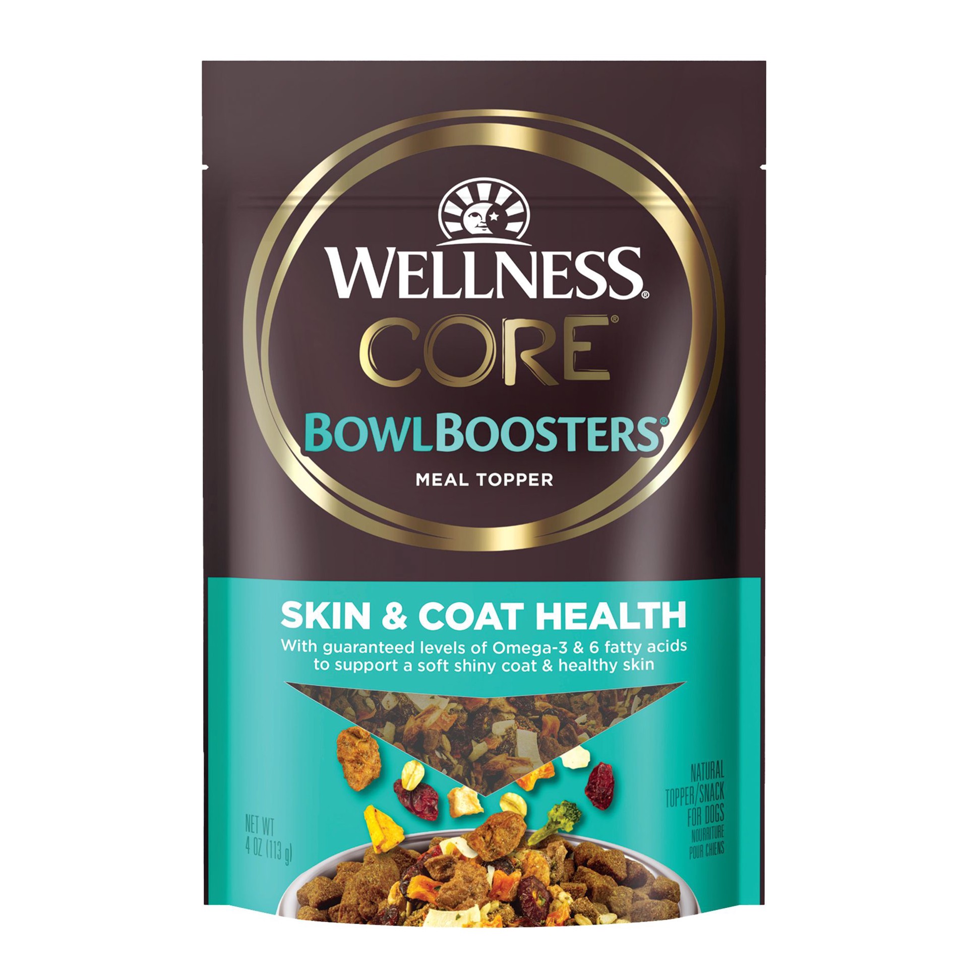 slide 1 of 1, Wellness Bowl Boosters, Dog Food Topper for Small, Medium, & Large Breeds, Grain Free, Natural, Freeze Dried, Skin & Coat Health Chicken, 4 Ounce Bag (Pack of 1), 1 ct