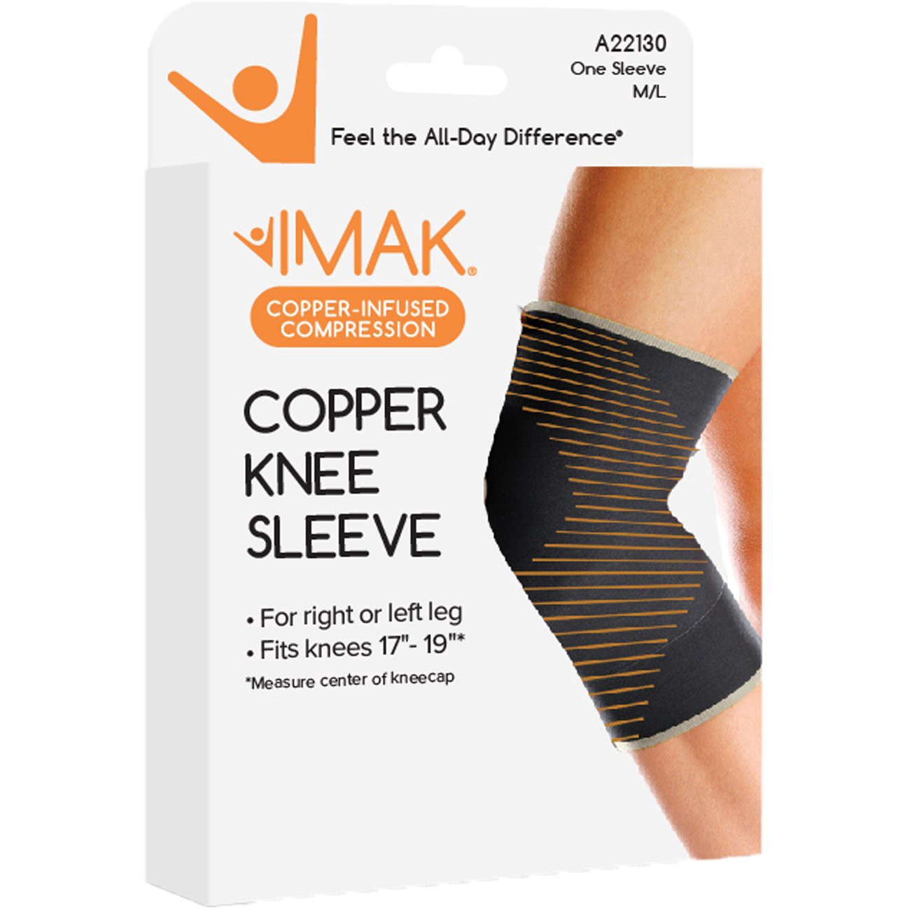 slide 1 of 1, IMAK Copper Knee Compression Sleeve - M/L, MED/LG