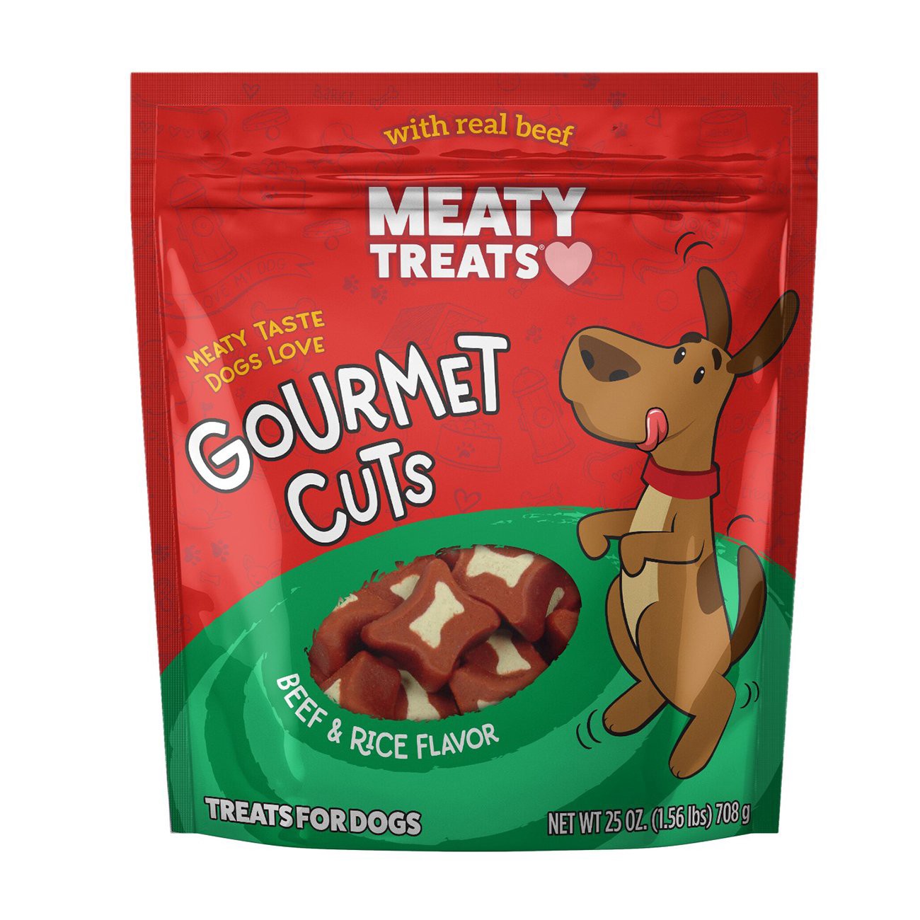 slide 1 of 1, Meaty Treats Gourmet Cuts Beef & Rice Flavor Treats, 25 oz