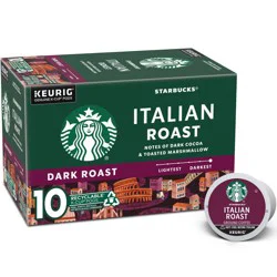 Starbucks K-Cup Coffee Pods, Dark Roast Hot or Iced Coffee, Italian Roast, 10 Keurig Pods