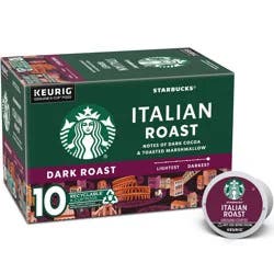 Starbucks K-Cup Coffee Pods, Dark Roast Hot or Iced Coffee, Italian Roast, 10 Keurig Pods