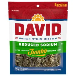 DAVID Roasted and Salted Reduced Sodium Sunflower Seeds, Original Flavor, 16oz.