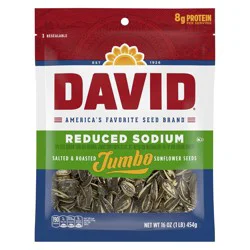 DAVID Roasted and Salted Reduced Sodium Sunflower Seeds, Original Flavor, 16oz.