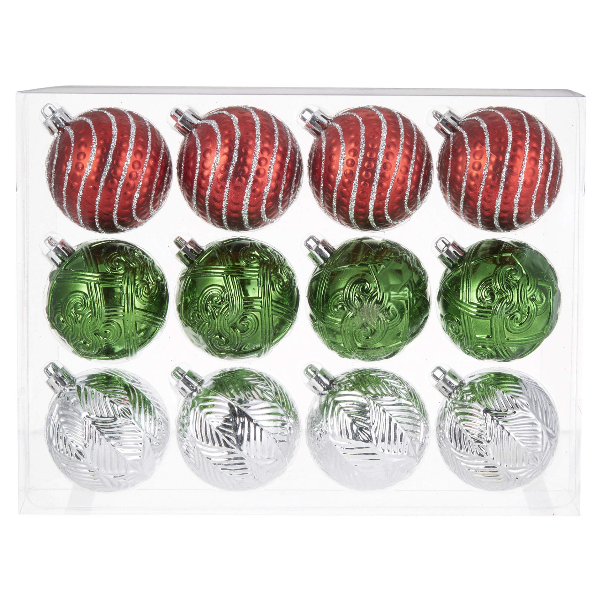 slide 1 of 1, December Home Ornaments Red, Green, & Silver Ball, 60 mm