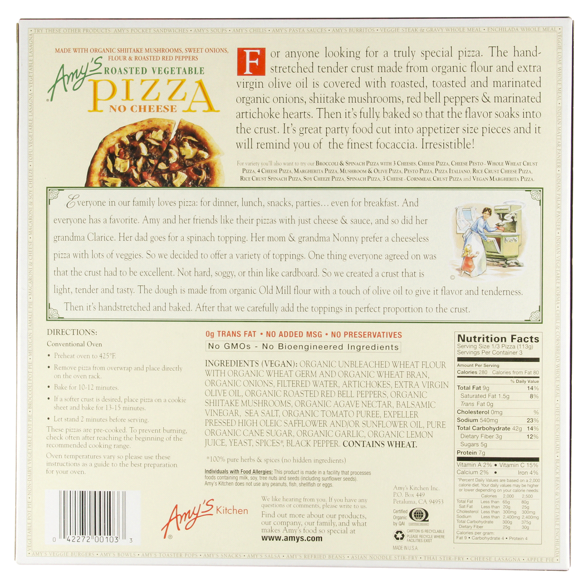 slide 4 of 4, Amy's Frozen Roasted Vegetable Pizza, Hand-Stretched Crust, 12.0 oz