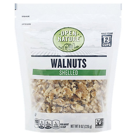 slide 1 of 1, Open Nature Walnuts Shelled, 8 oz