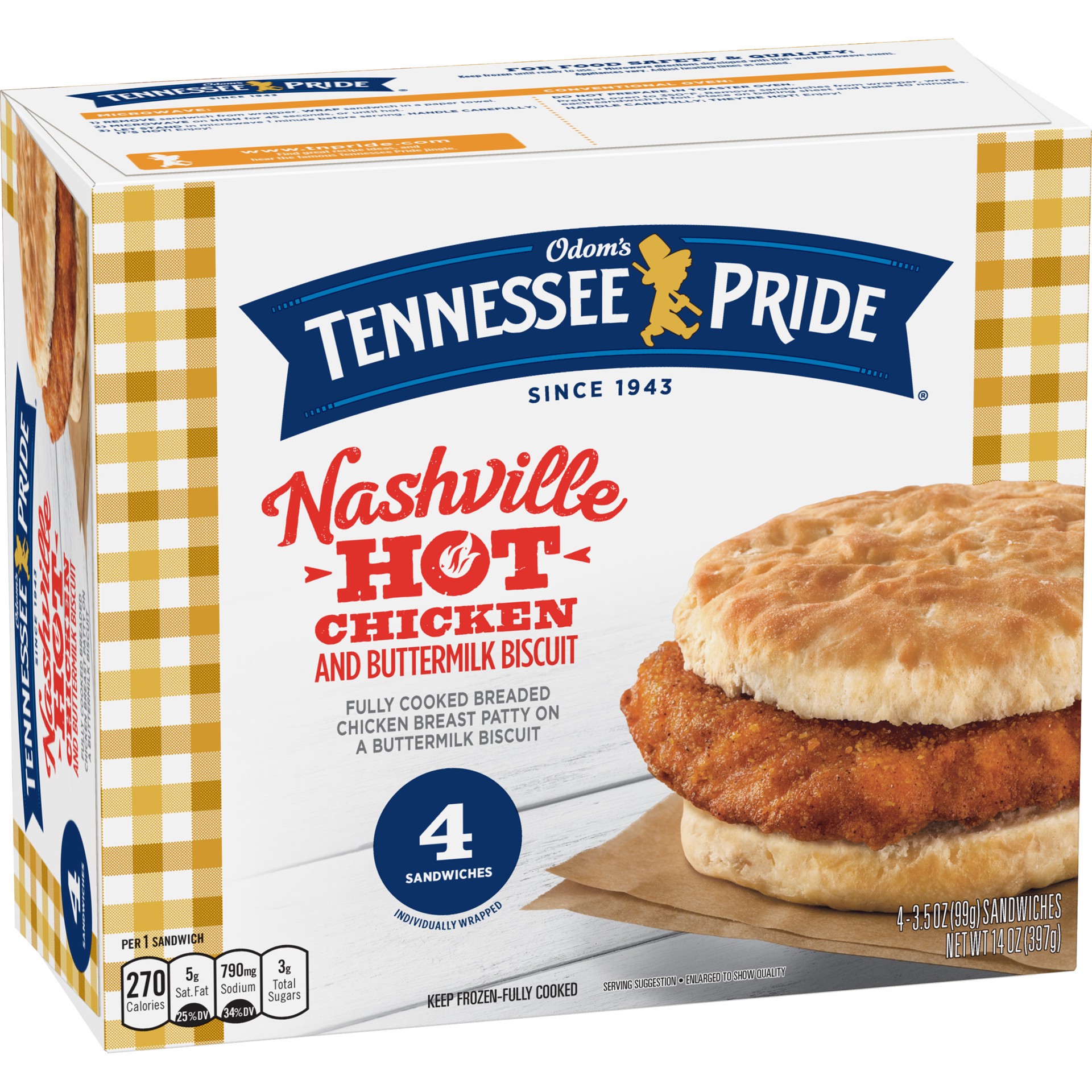 slide 5 of 5, Odoms Tennessee Pride Nashville Hot Chicken Sandwiches 4 ea, 4 ct