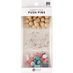 slide 1 of 1, U Style Collections Variety Pack Push Pins, 80 Ct, 80 ct