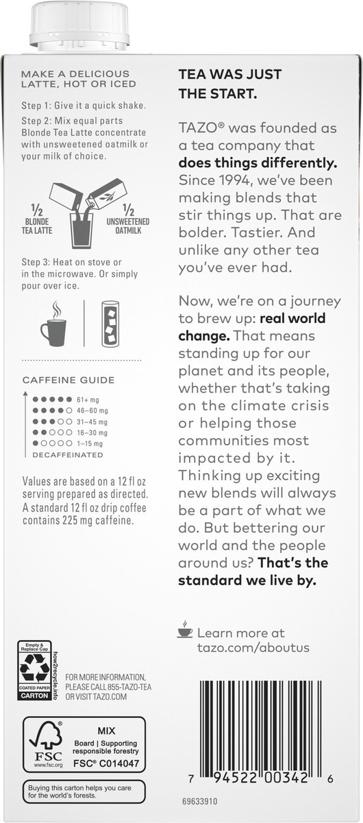 slide 6 of 12, TAZO Organic Blonde Tea Latte Concentrate, 32 oz Carton, 32 fl oz