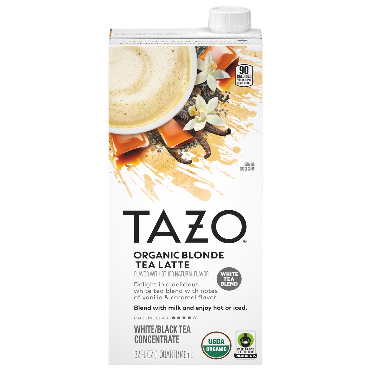 slide 1 of 12, TAZO Organic Blonde Tea Latte Concentrate, 32 oz Carton, 32 fl oz