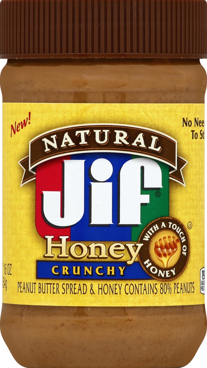 slide 4 of 6, Jif Natural Crunchy Peanut Butter Honey, 16 oz