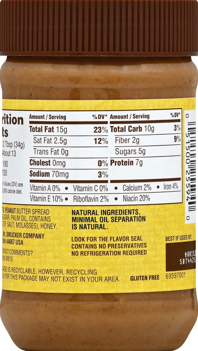 slide 2 of 6, Jif Natural Crunchy Peanut Butter Honey, 16 oz