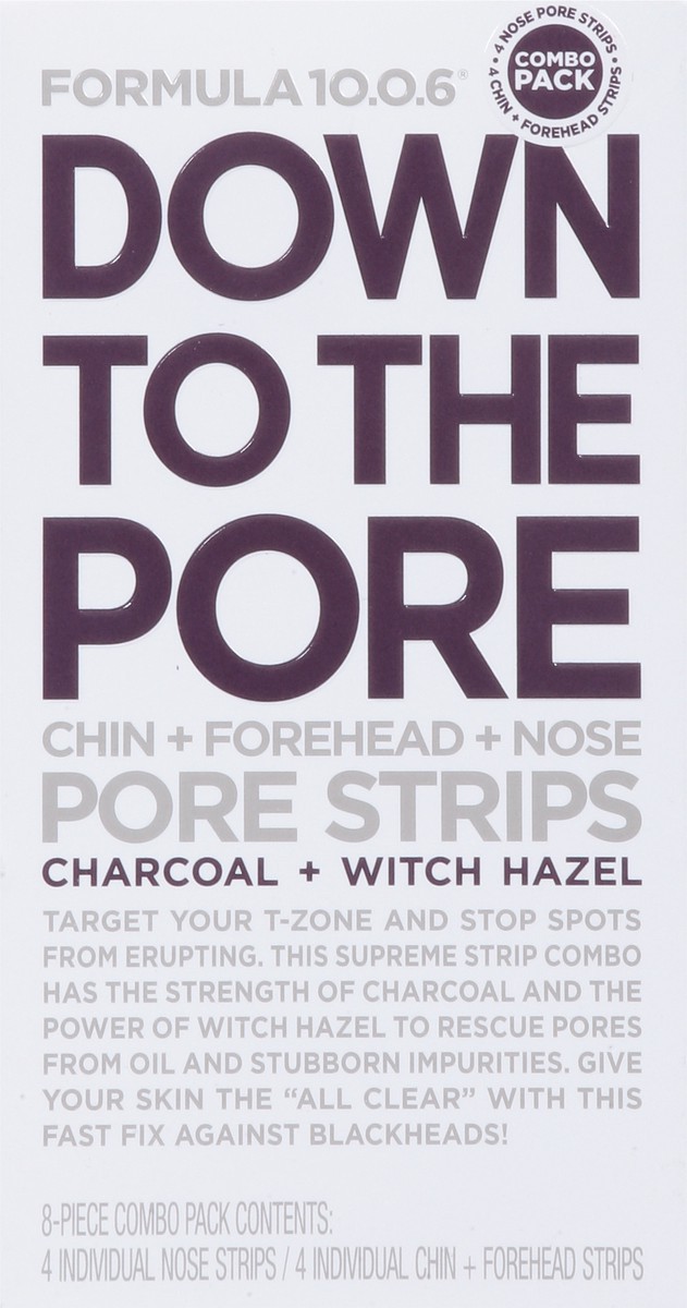 slide 4 of 13, Formula 10.0.6 Chin + Forehead + Nose Charcoal + Witch Hazel Pore Strips 8 ea, 8 ct