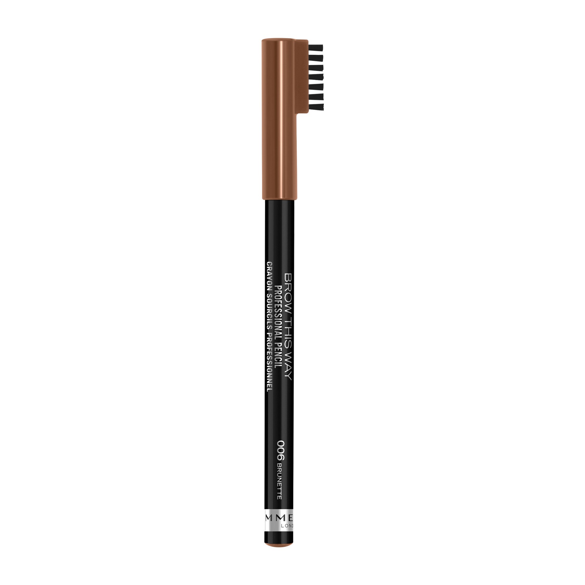slide 1 of 5, COTY RIMMEL LONDON Rimmel London Brow This Way Professional Eyebrow Pencil, Long-Wearing, Highly-Pigmented, Built-In Brush, 006, Brunette, 0.05oz, 1.40 g