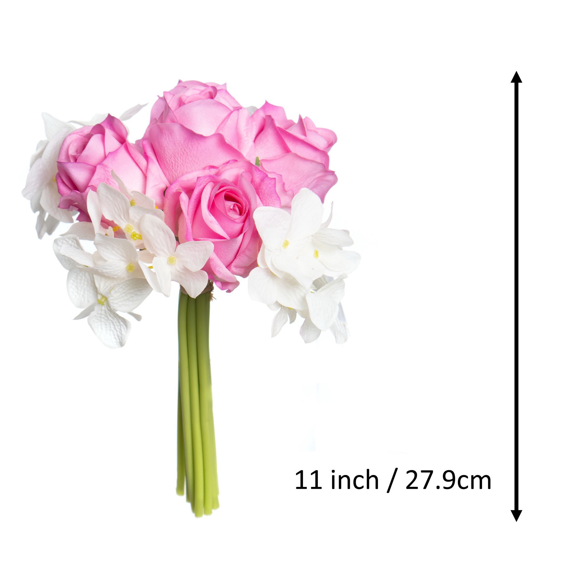 slide 3 of 3, 11" Pink & Cream Rose & Hydrangea Faux Real Deluxe Bush By Ashland, 7 in x 5 in x 11 in