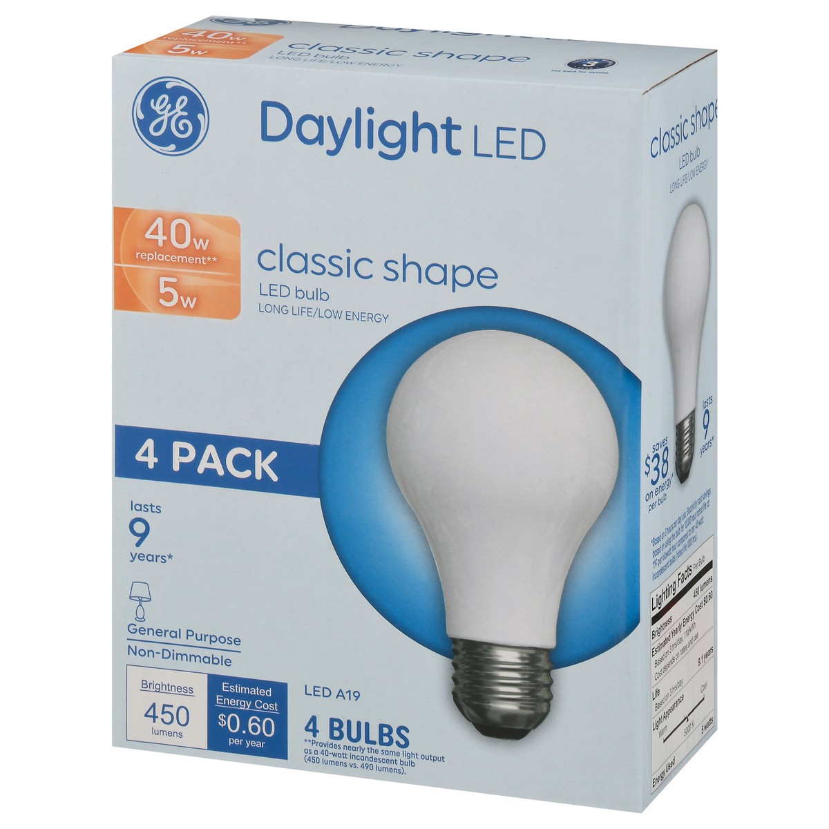 slide 3 of 9, GE Led 5watt 40watt Daylight Classic Shape GEneral Purpose Light Bulb, 4 ct