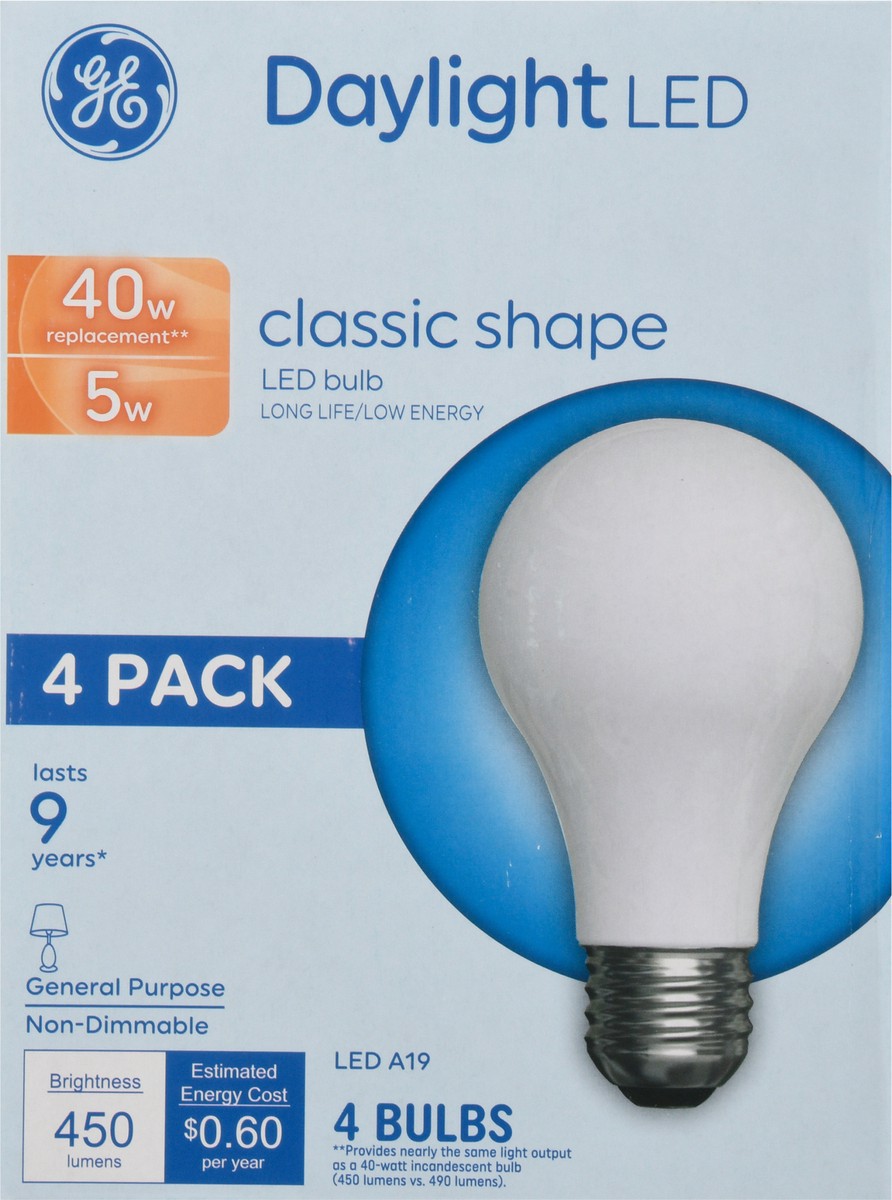 slide 6 of 9, GE Led 5watt 40watt Daylight Classic Shape GEneral Purpose Light Bulb, 4 ct
