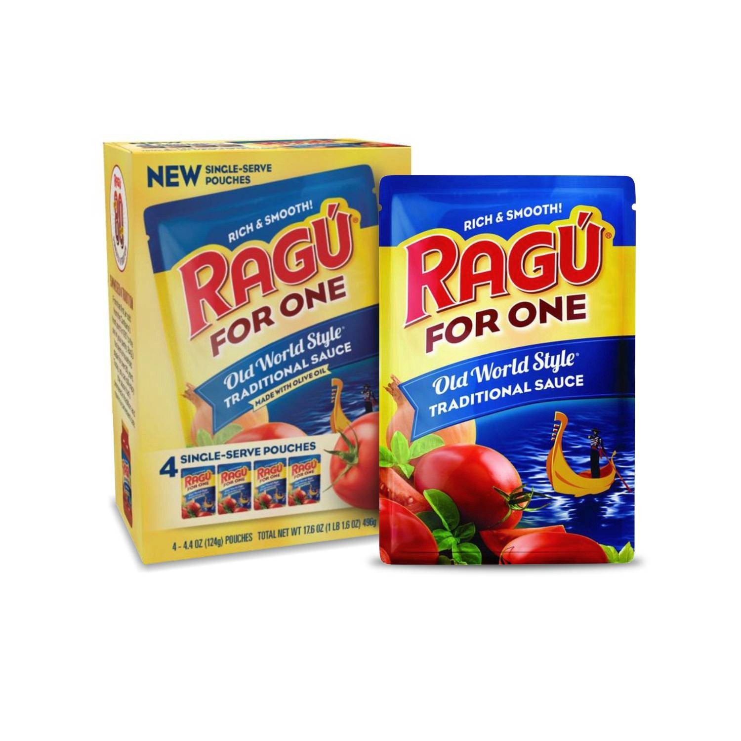 slide 1 of 5, Ragu For One Old World Style Traditional Sauce Single-Serve Pouches, 4 oz