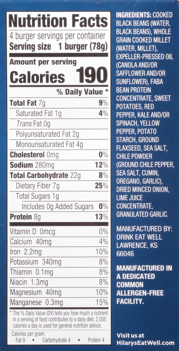 slide 3 of 13, Hilary's 4 Pack Fiesta Black Bean Veggie Burgers 4 - 2.75 oz Burgers, 11 oz
