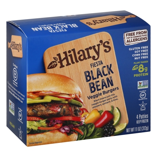 slide 1 of 1, Hilary's Fiesta Black Bean Burgers, 11 oz