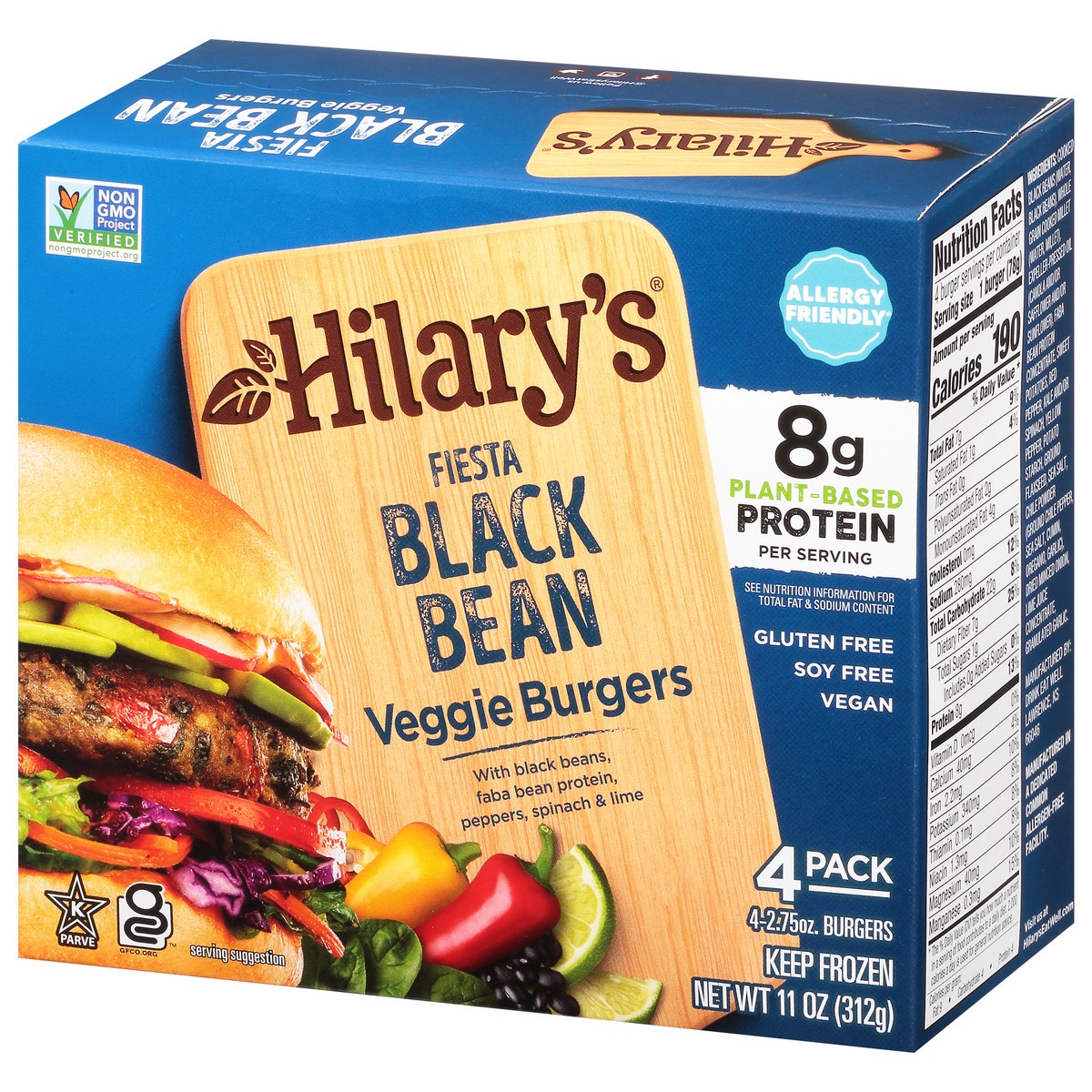 slide 10 of 13, Hilary's 4 Pack Fiesta Black Bean Veggie Burgers 4 - 2.75 oz Burgers, 11 oz