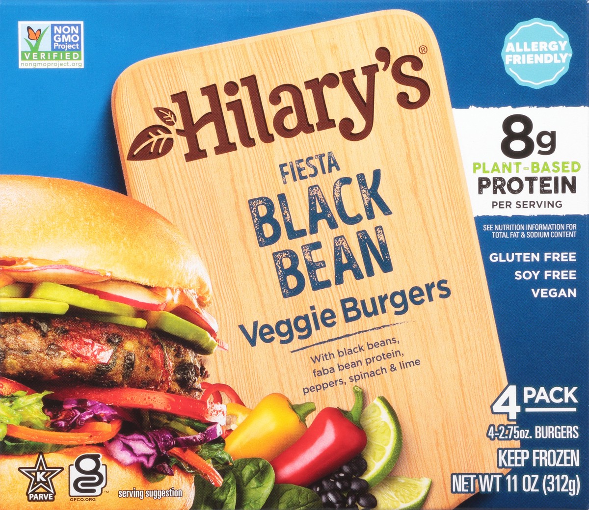 slide 1 of 13, Hilary's 4 Pack Fiesta Black Bean Veggie Burgers 4 - 2.75 oz Burgers, 11 oz