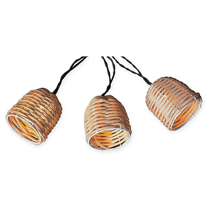 slide 1 of 2, Destination Summer Natural Thread Solar String Lantern Lights - Beige, 10 ct