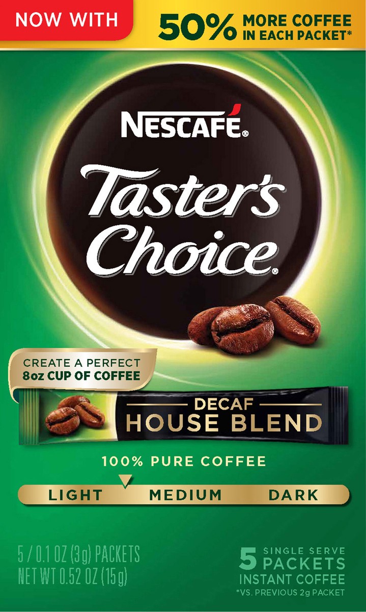 slide 5 of 8, Nescafé Taster's Choice, Decaf House Blend Light Medium Roast Instant Coffee, 1 box (5 packets) - 0.53 oz, 0.53 oz