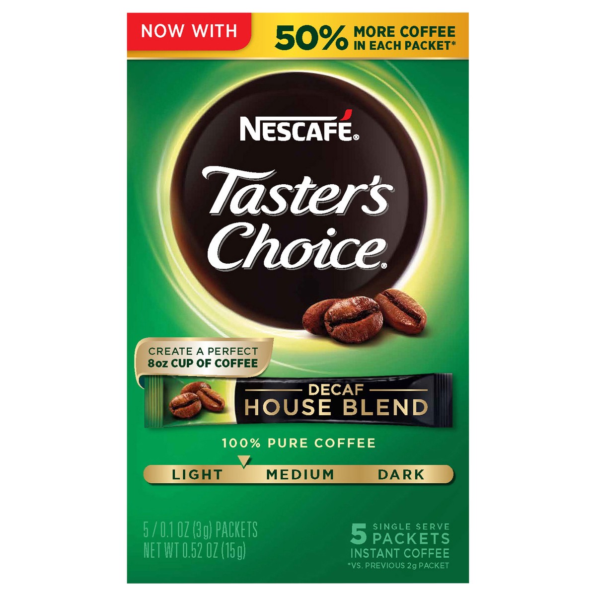 slide 3 of 8, Nescafé Taster's Choice, Decaf House Blend Light Medium Roast Instant Coffee, 1 box (5 packets) - 0.53 oz, 0.53 oz