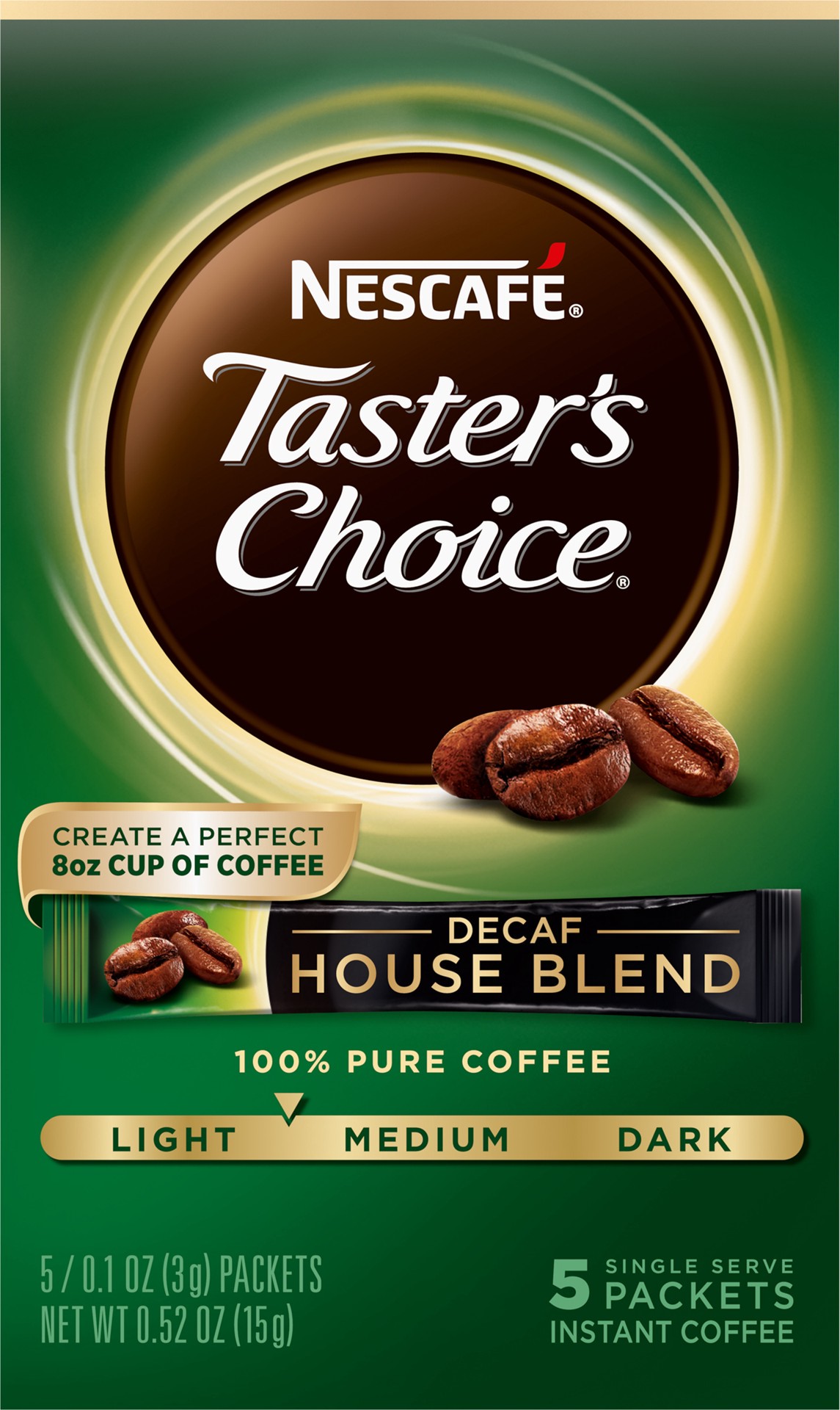 slide 1 of 8, Nescafé Taster's Choice, Decaf House Blend Light Medium Roast Instant Coffee, 1 box (5 packets) - 0.53 oz, 0.53 oz