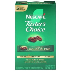 Nescafé Taster's Choice, Decaf House Blend Light Medium Roast Instant Coffee, 1 box (5 packets) - 0.53 oz