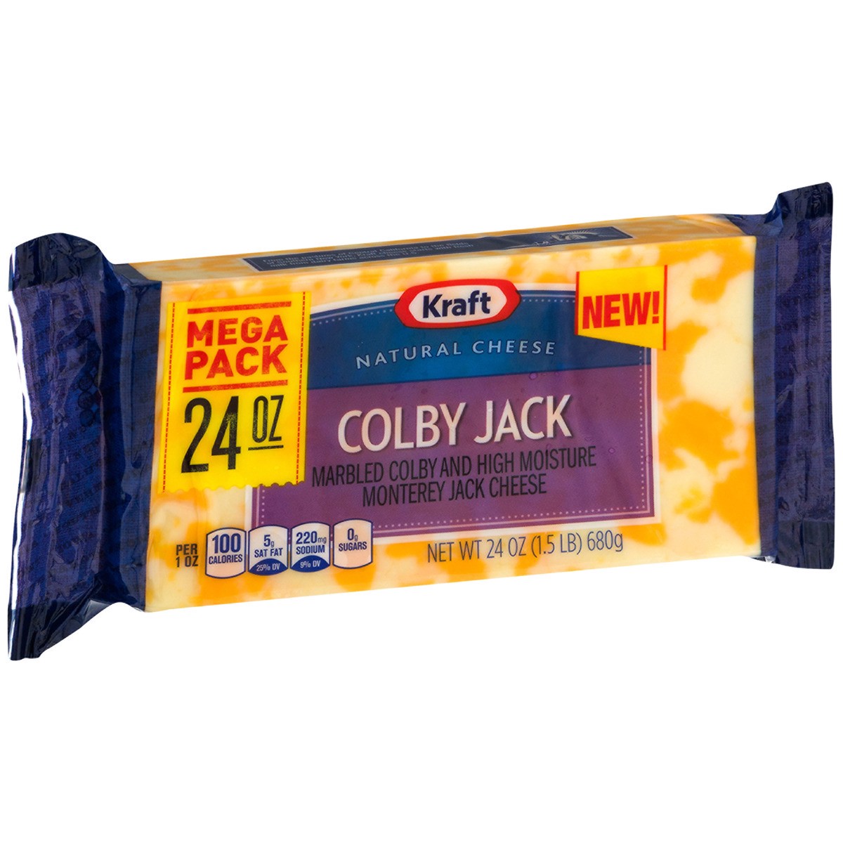 slide 2 of 8, Kraft Colby Jack Marbled Cheese Family Size Block, 24 oz