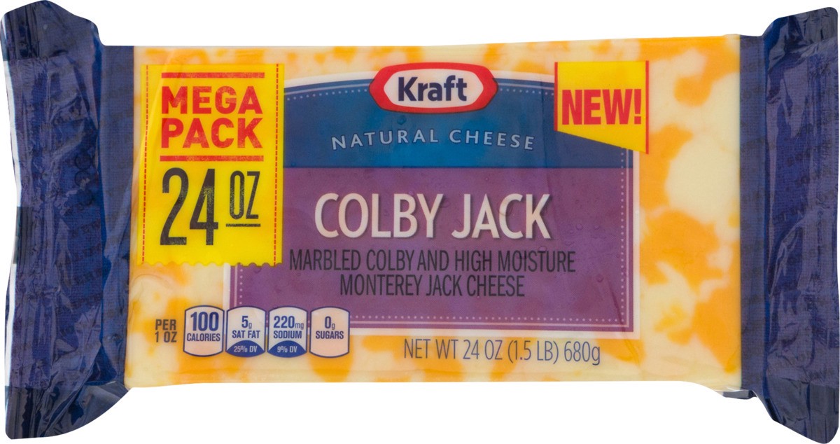 slide 7 of 8, Kraft Colby Jack Marbled Cheese Family Size Block, 24 oz