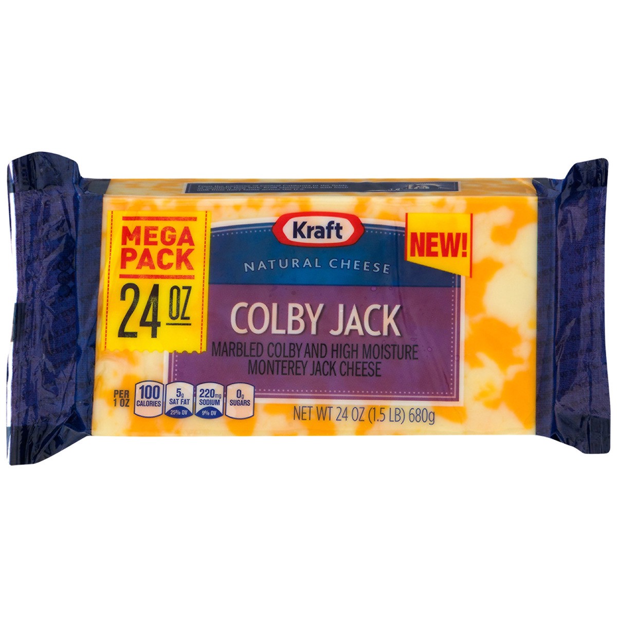 slide 1 of 8, Kraft Colby Jack Marbled Cheese Family Size Block, 24 oz