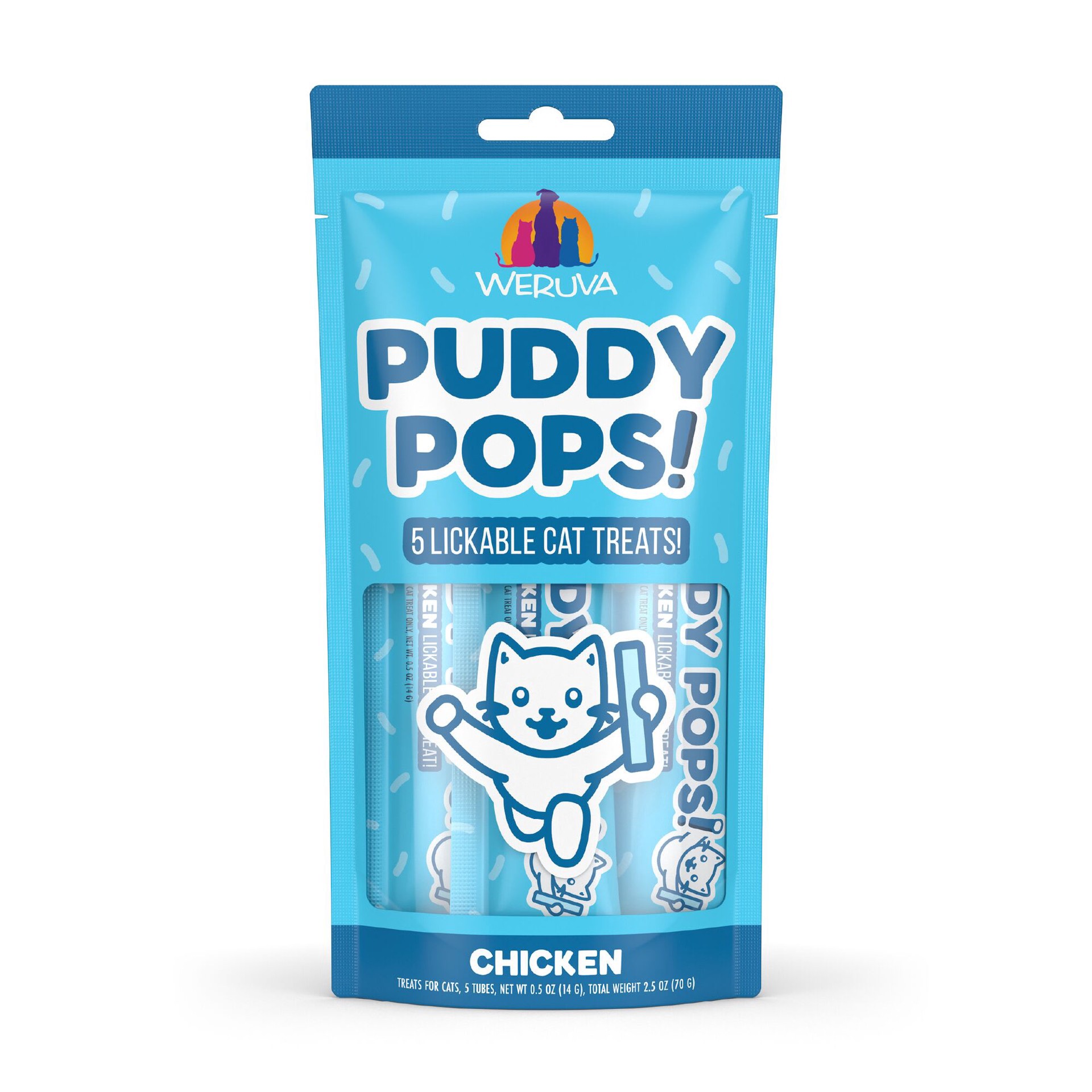 slide 1 of 1, Weruva Puddy Pops Chicken Lickable Cat Treats, 0.5 oz., Count of 5, 2.5 oz