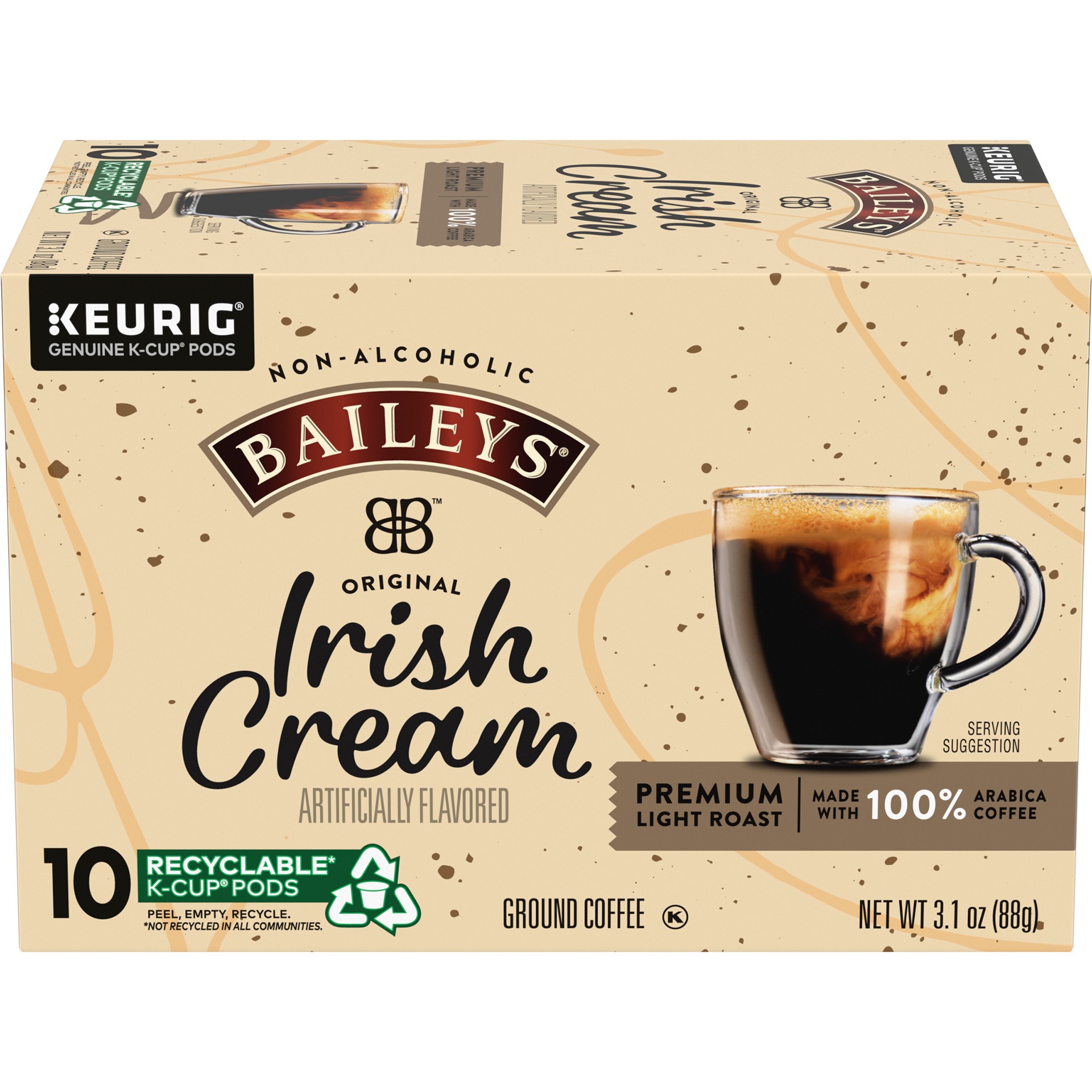 slide 1 of 9, Baileys Non-Alcoholic Original Irish Cream Light Roast K-Cup Coffee Pods, 10 ct Box, 10 ct