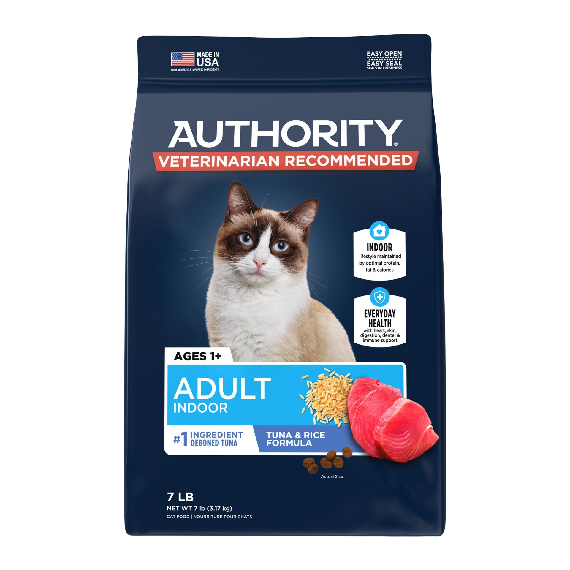slide 1 of 1, Authority Everyday Health Indoor Cat Dry Food - Tuna & Rice, With-Grain, 7 lb