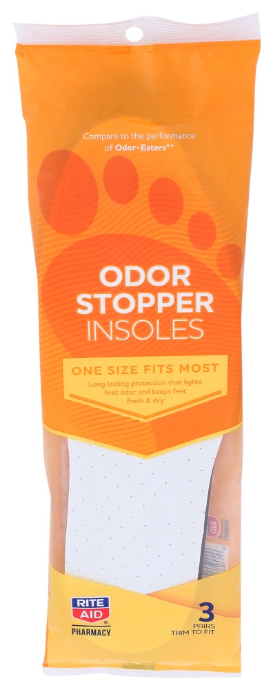 slide 1 of 3, Rite Aid Foot Care Odor Stopper Insoles, 3 pair