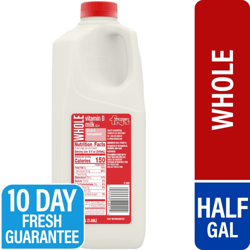 slide 3 of 3, Fry's Vitamin D Whole Milk - 1/2 gal, 1/2 gal