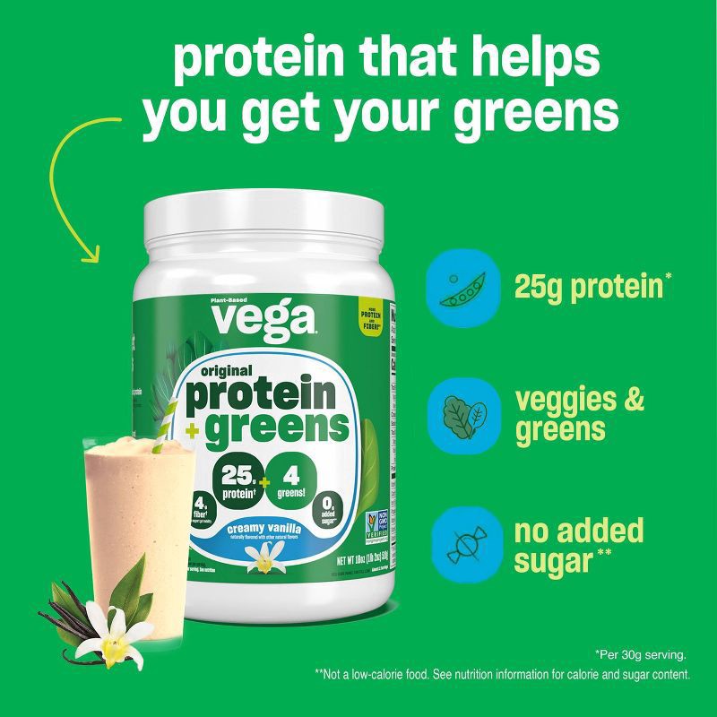 slide 5 of 8, Vega Protein and Greens Vegan Plant Based Powder - Vanilla, 1 ct
