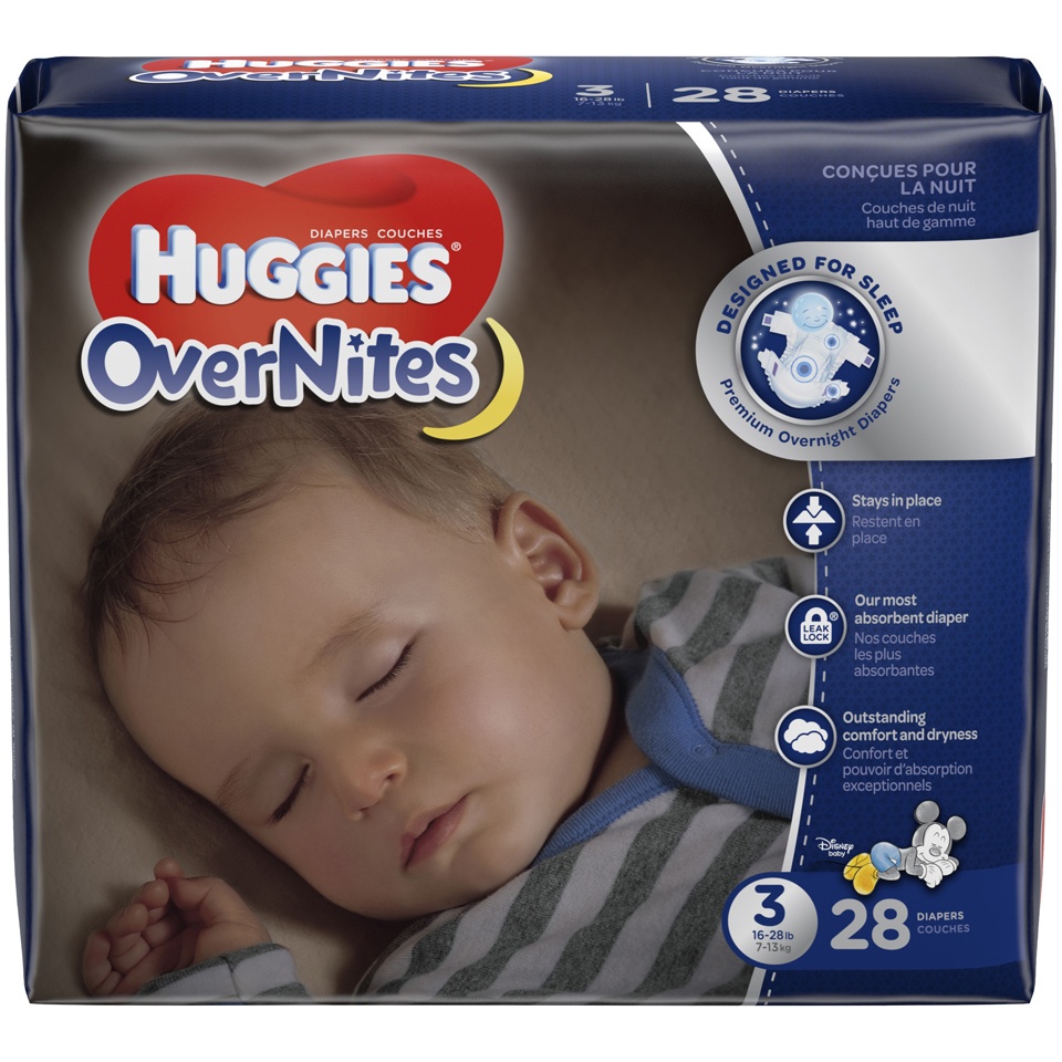 slide 1 of 3, Huggies OverNites Jumbo Diapers Size 3, 28 ct