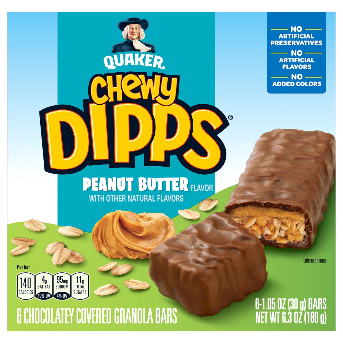 slide 1 of 6, Quaker Chewy Dipps Chocolate Covered Peanut Butter Granola Bars - 6ct, 6 ct