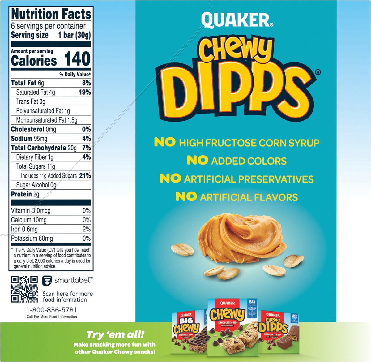 slide 6 of 7, Quaker Chewy Dipps Chocolate Covered Peanut Butter Granola Bars, 6 ct
