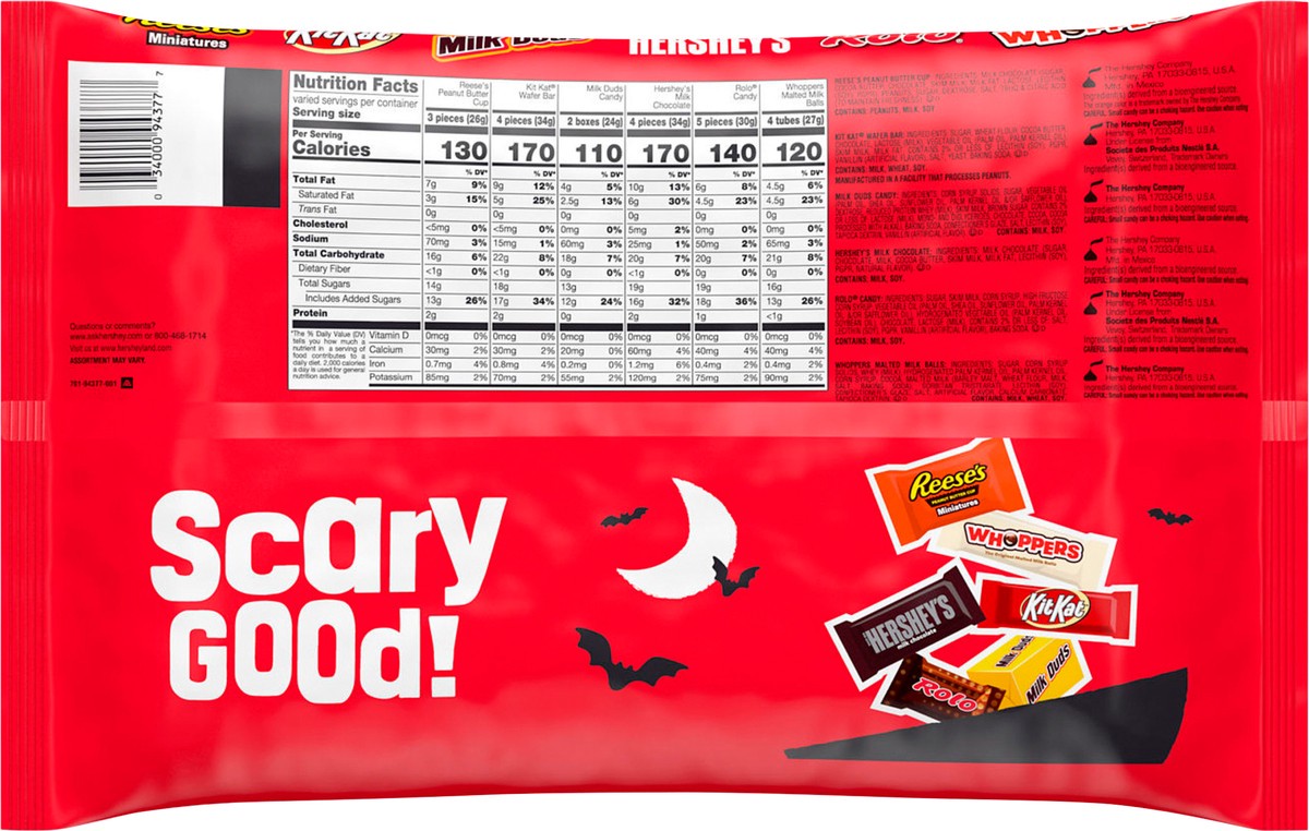 slide 4 of 7, Hershey's Hershey Assorted Chocolate Flavors Bite Size, Halloween Candy Variety Bag, 24.98 oz (90 Pieces), 24.98 oz