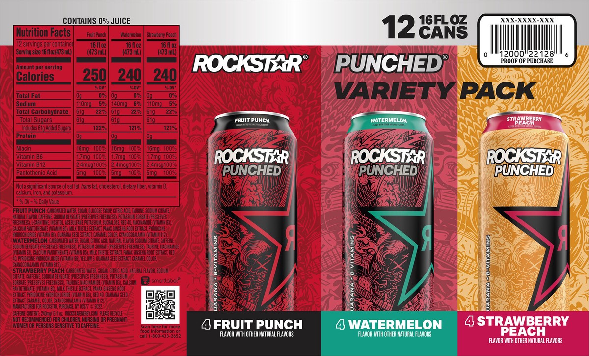 slide 2 of 4, Rockstar Energy Drink Punched Variety - 12 ct, 12 ct