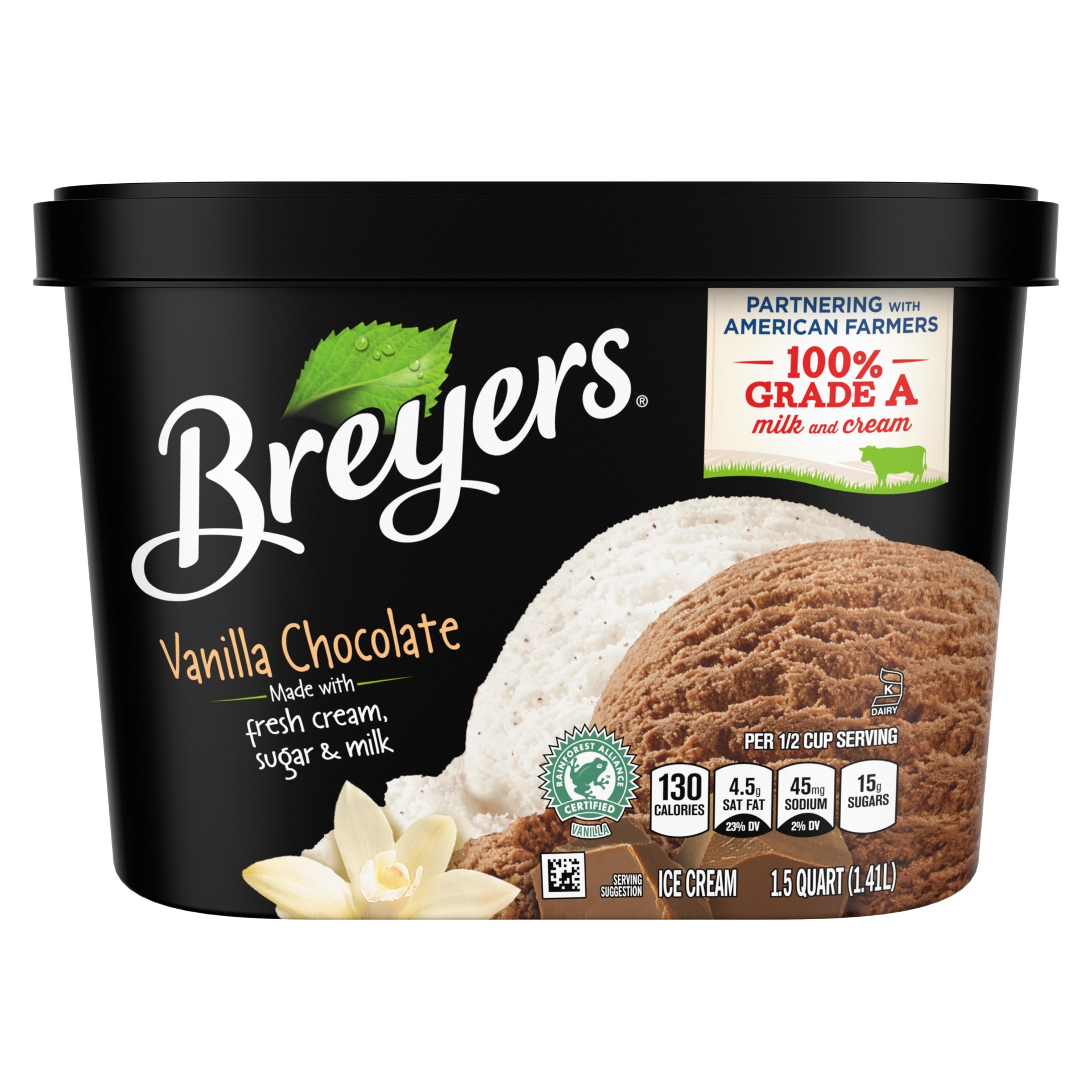 slide 1 of 3, Breyers Vanilla Chocolate Ice Cream, 1.5 qt
